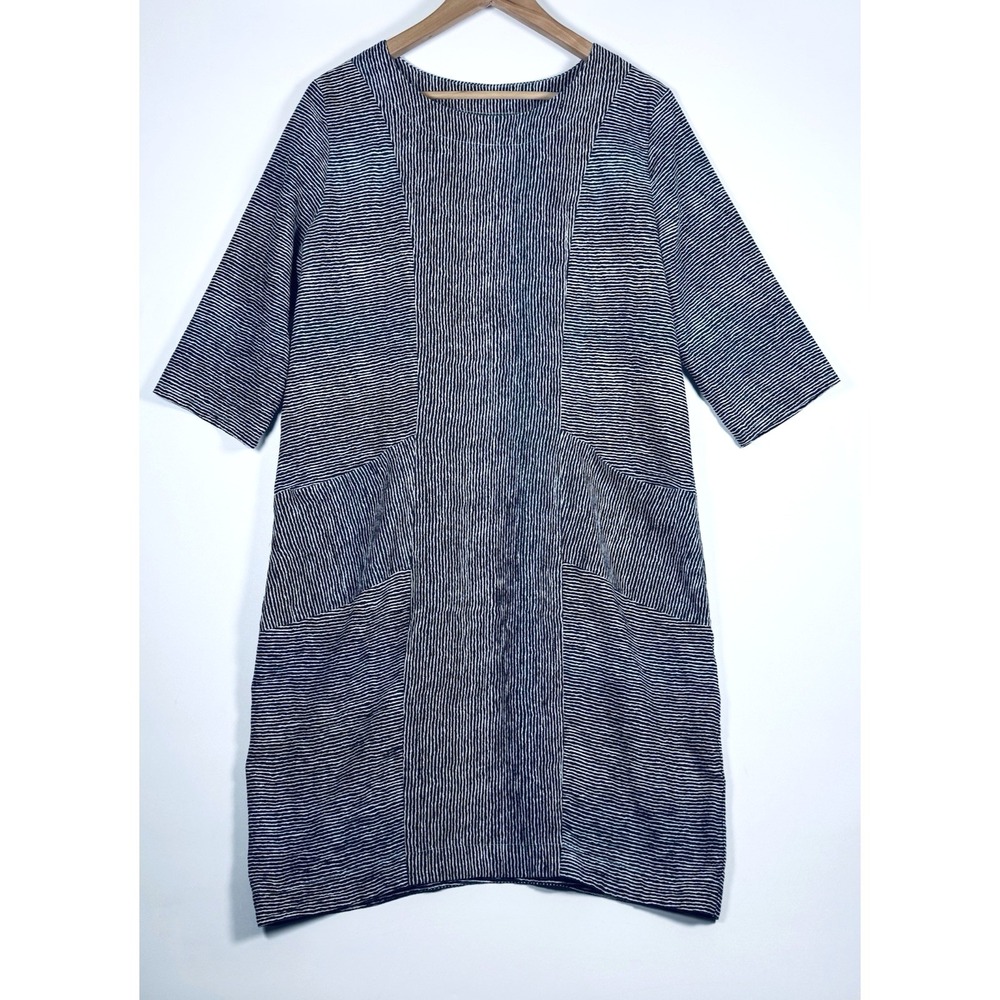 Niche Nilgun Derman Dress Small Black White Ridge Stripe Textured Pockets USA‎